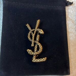 Yves Saint Laurent Gold Snake Monogram Brooch